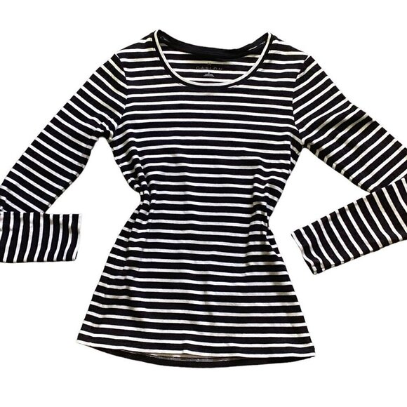 Caslon Striped Round Neck Long Sleeve Cotton Tee Top M Black & White 42i - Picture 2 of 7